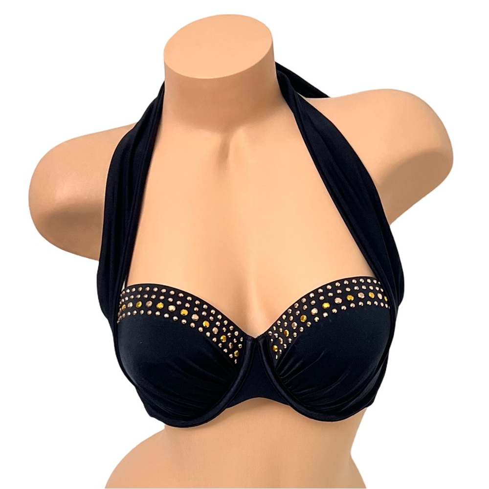 Victoria’s Secret Black Jewel Studded Halter Bikini Top